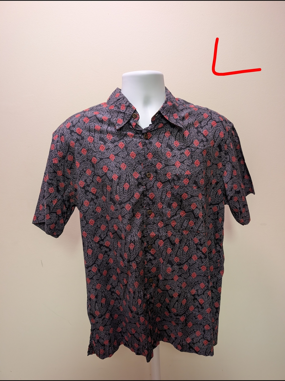 Tommy Hilfiger Black Short-Sleeve Button-Down with Red Floral Print